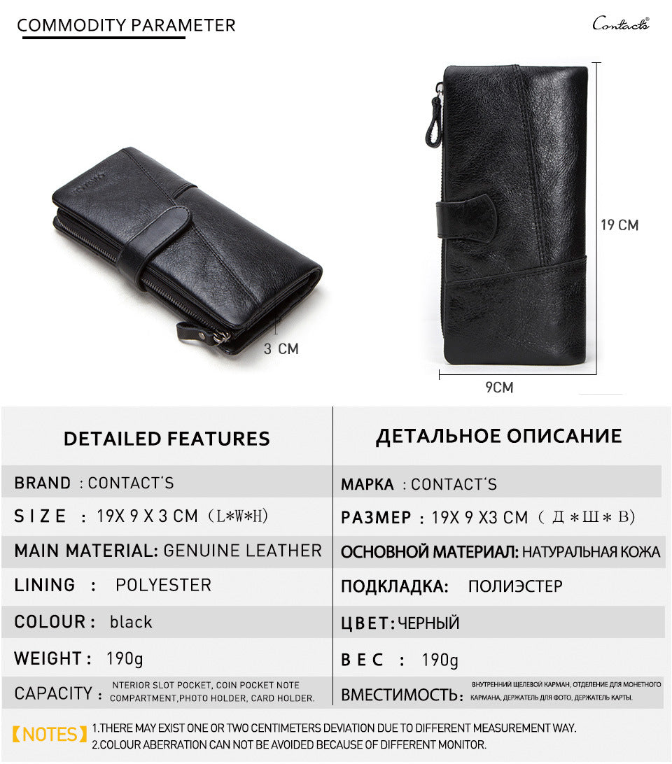 Men’s Cowhide Leather Tri-Fold Clutch Wallet with Clasp Closure