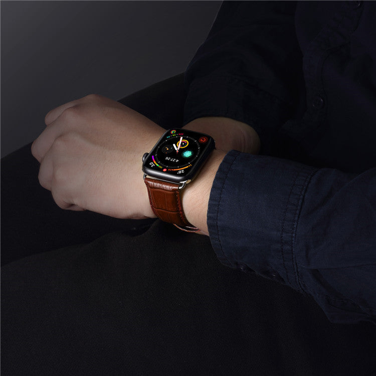 Alligator-Embossed Genuine Leather Apple Watch Band