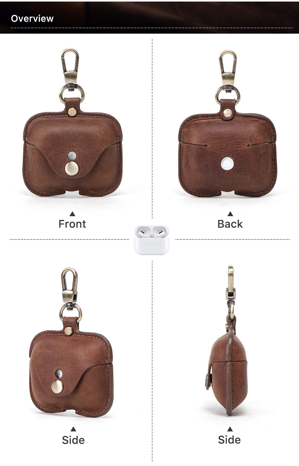 Full-Cover Leather Flip Case with Snap Closure for AirPods Pro
