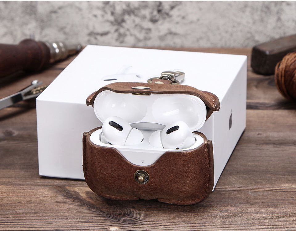 Full-Cover Leather Flip Case with Snap Closure for AirPods Pro