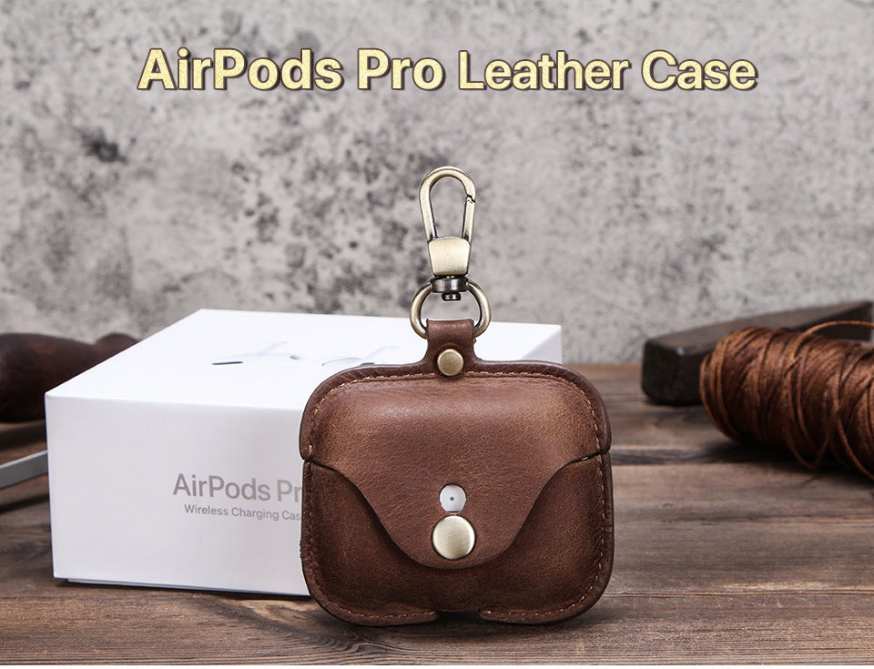 Full-Cover Leather Flip Case with Snap Closure for AirPods Pro