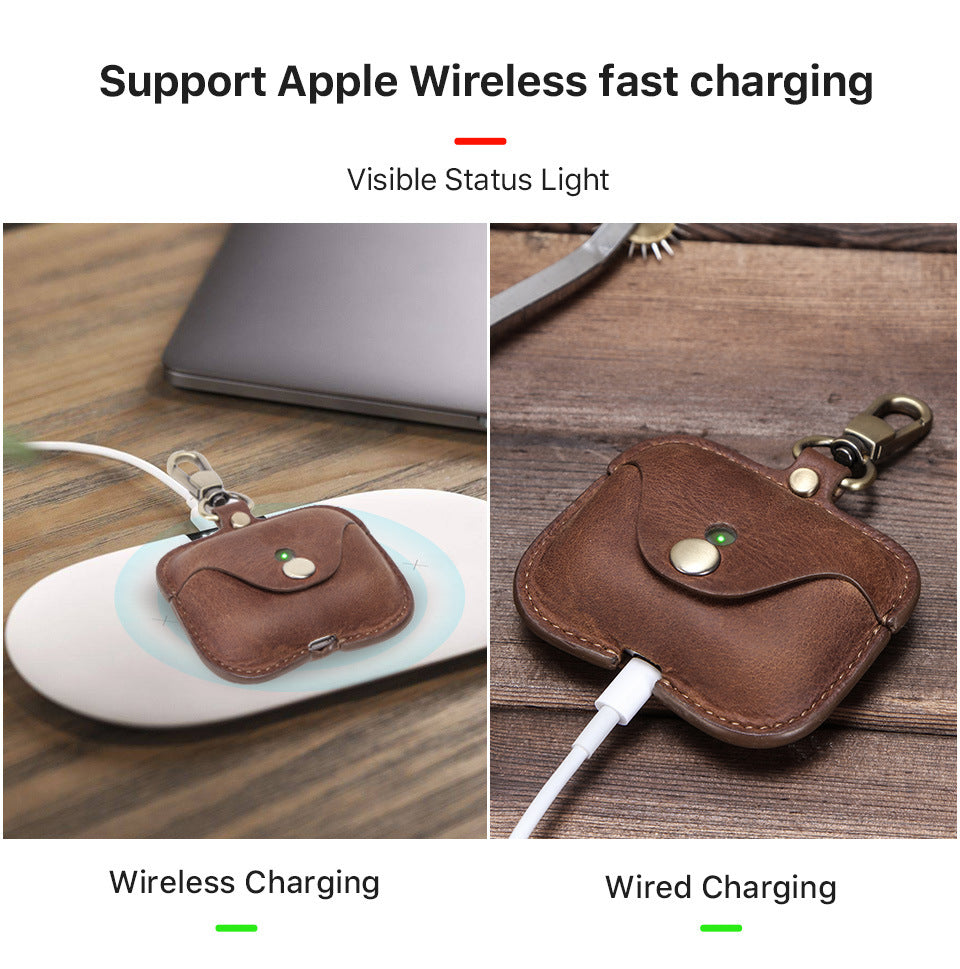 Full-Cover Leather Flip Case with Snap Closure for AirPods Pro