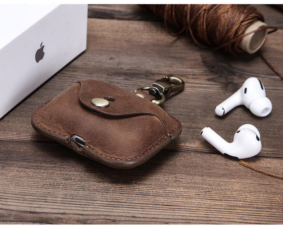 Full-Cover Leather Flip Case with Snap Closure for AirPods Pro
