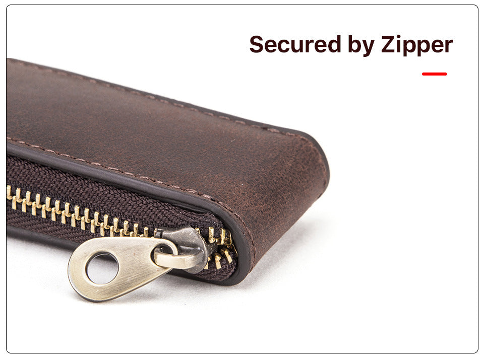 Retro Leather Single Watch Travel Case with Zipper Closure