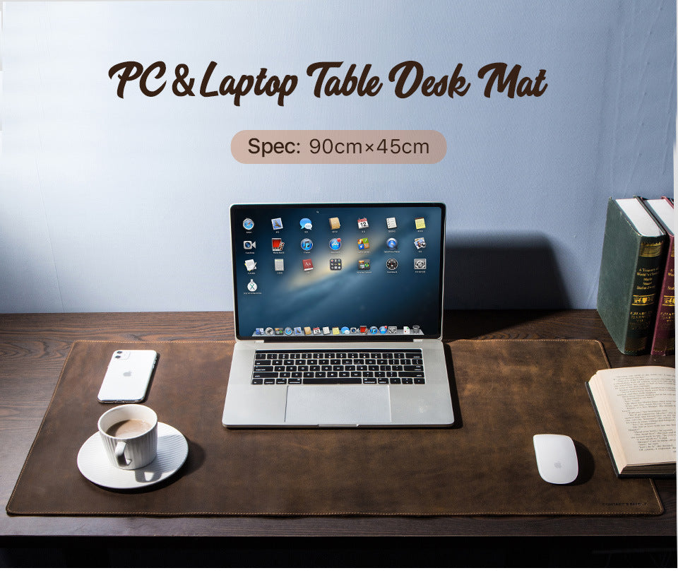 Oversized Retro Leather Desk Mat & Mouse Pad with Non-Slip Base