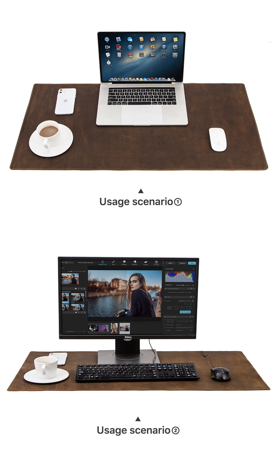 Oversized Retro Leather Desk Mat & Mouse Pad with Non-Slip Base