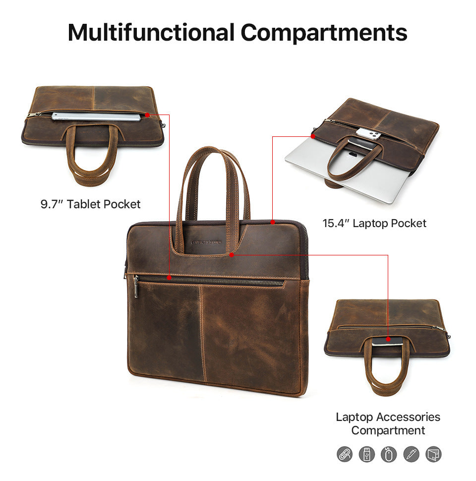 Crazy Horse Leather Zipper Sleeve for 15-inch MacBook Pro