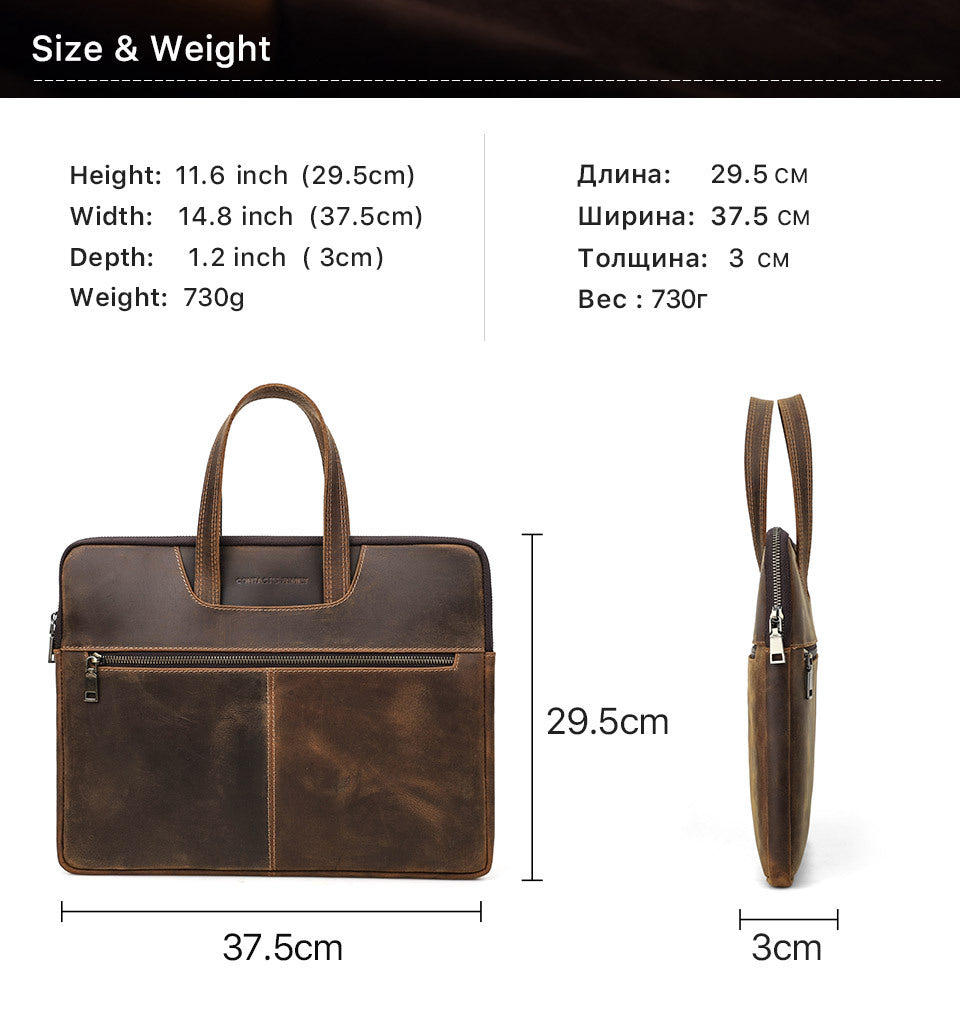 Crazy Horse Leather Zipper Sleeve for 15-inch MacBook Pro