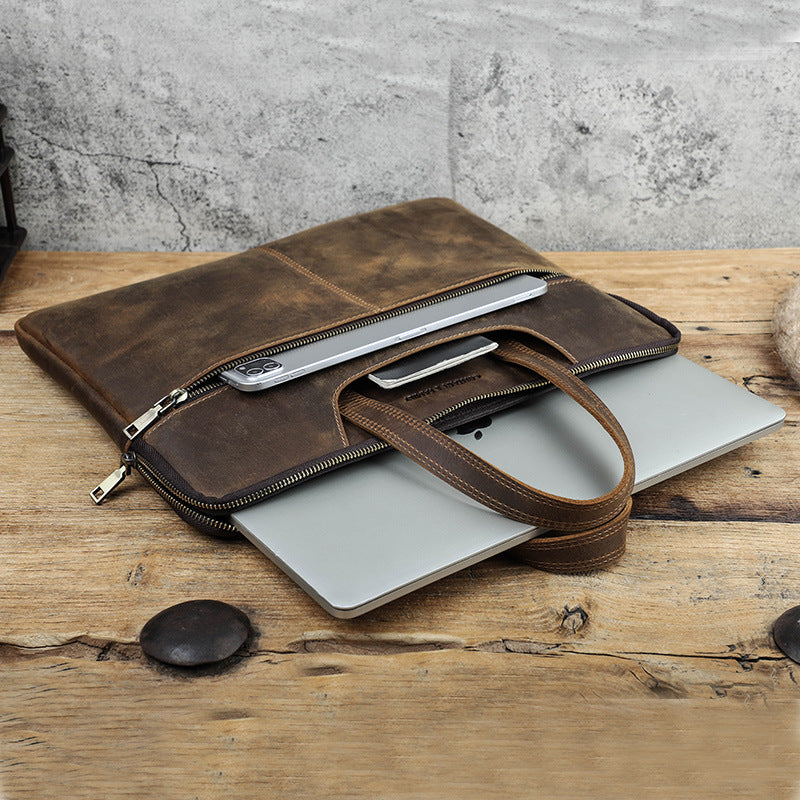 Crazy Horse Leather Zipper Sleeve for 15-inch MacBook Pro