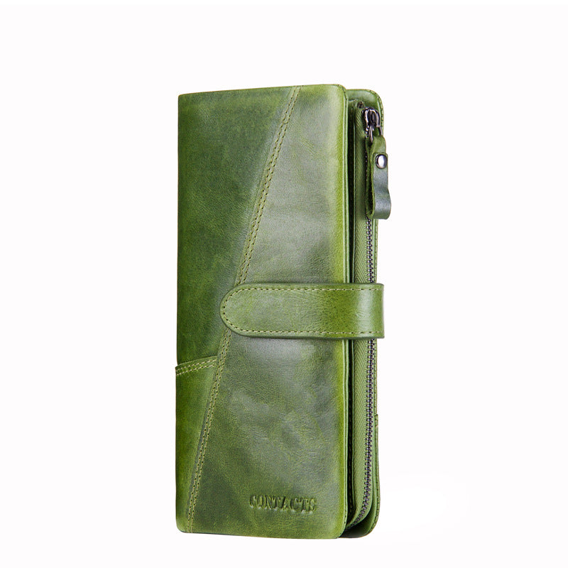 Men’s Cowhide Leather Tri-Fold Clutch Wallet with Clasp Closure