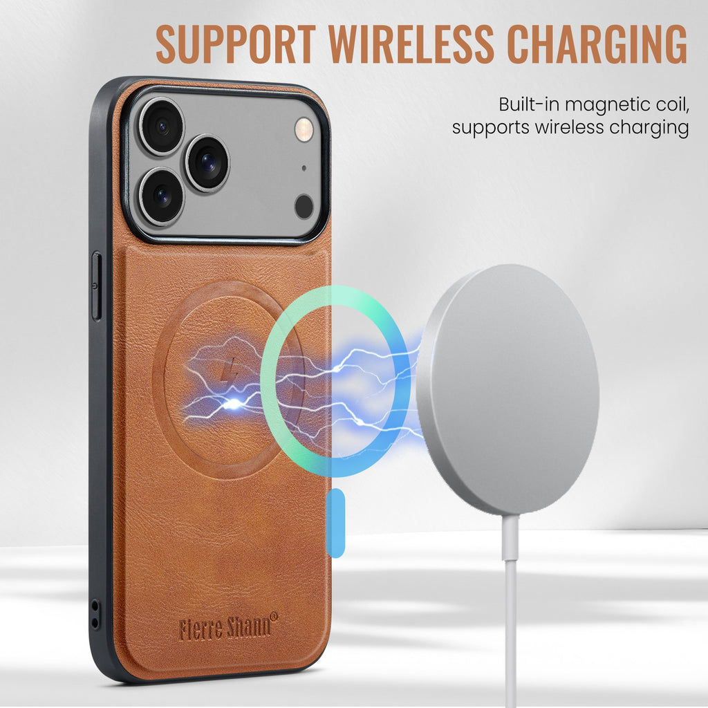 MagSafe-Compatible PU Leather Case with Detachable Card Holder for iPhone 11-17 series