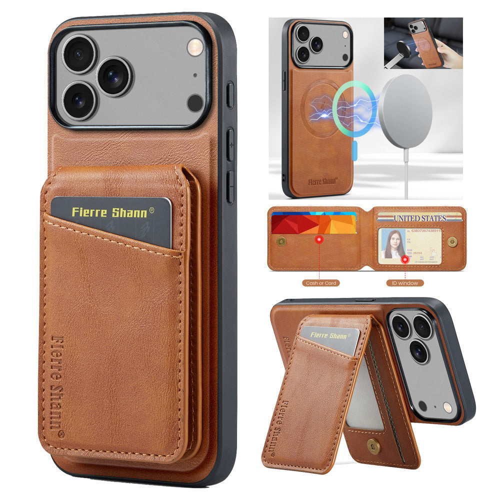 MagSafe-Compatible PU Leather Case with Detachable Card Holder for iPhone 11-17 series