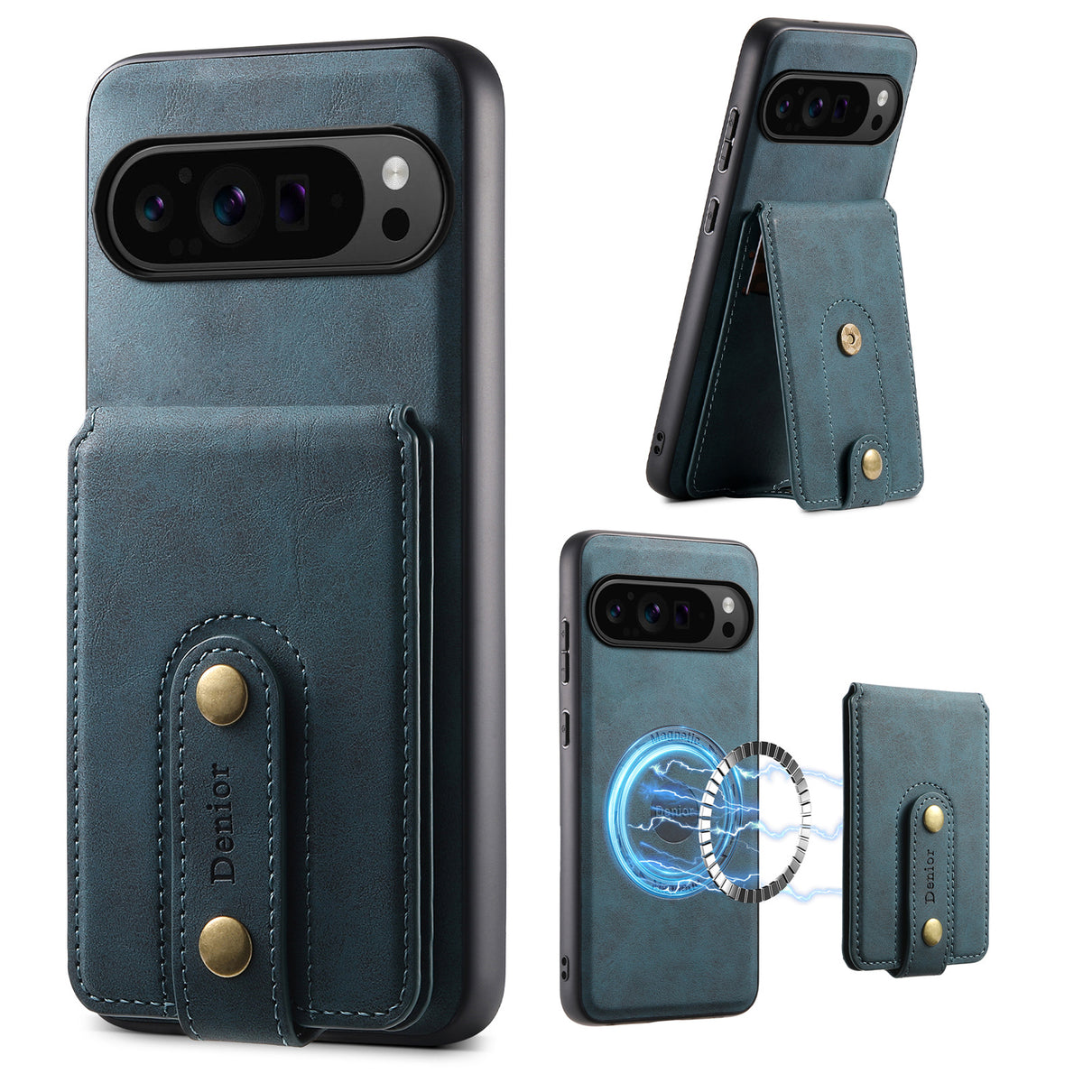 Retro Magnetic Card Holder Stand Case for Google Pixel 6-10 Pro Series