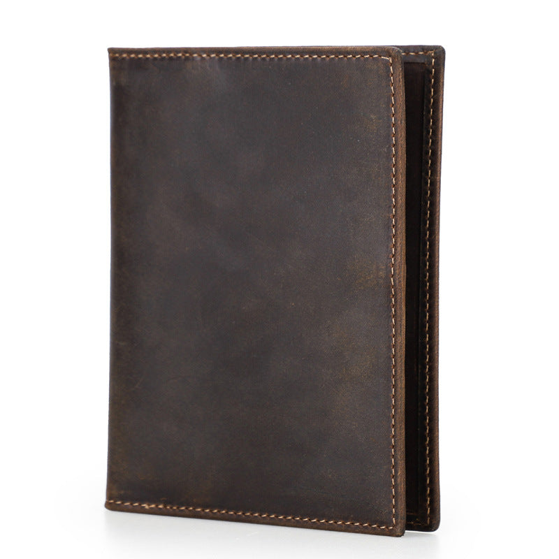 Black Vintage Crazy Horse Leather RFID-Blocking Family Passport Wallet with AirTag Pocket