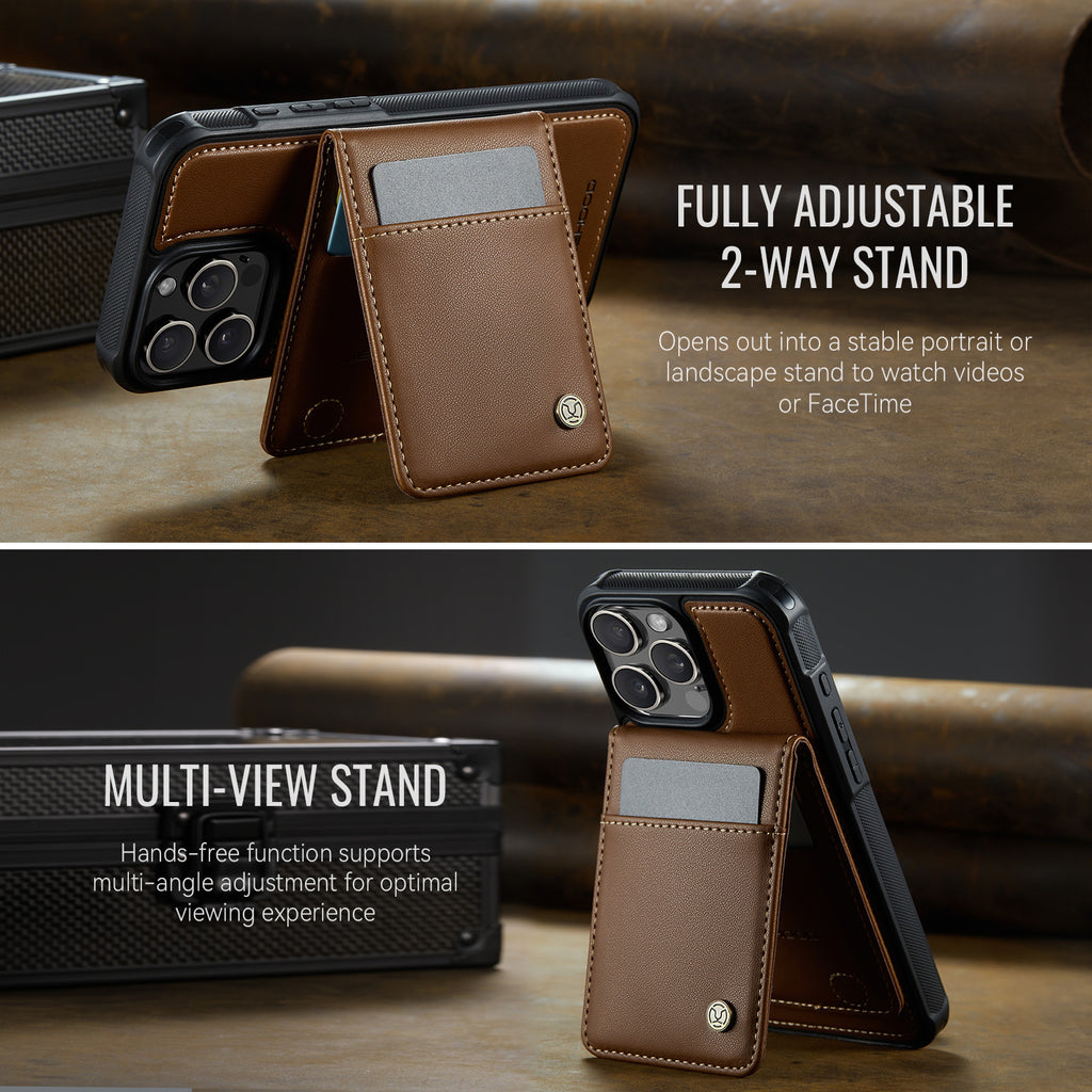 PU Leather Case MagSafe-Compatible with Detachable Card Holder for iPhone 11–17 Series