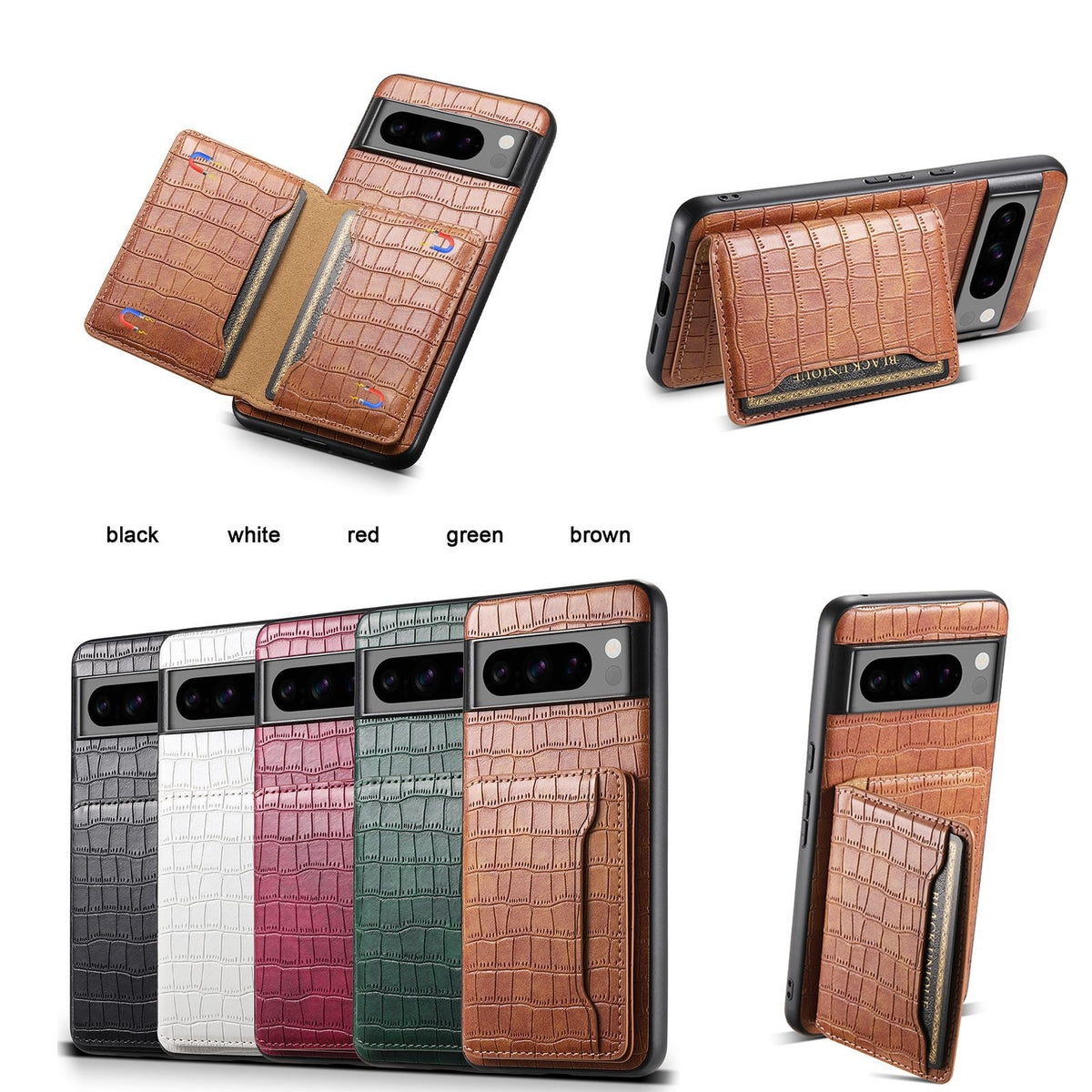 Croc-Texture PU Leather Wallet Case for Google Pixel 6–10 Series