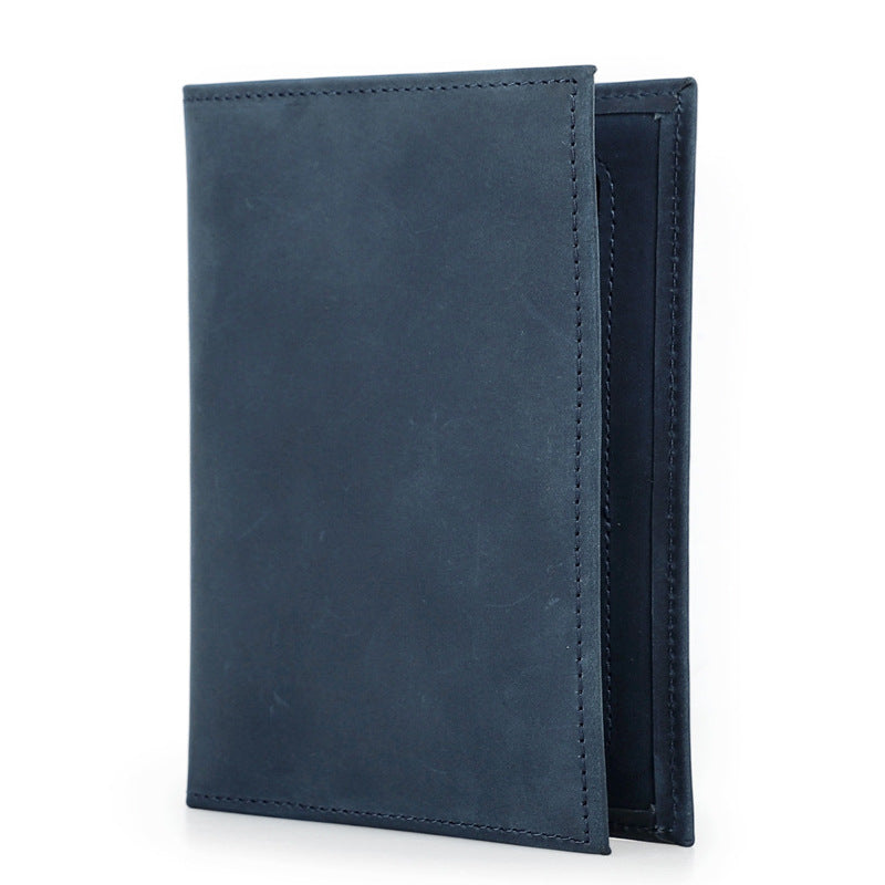 Black Vintage Crazy Horse Leather RFID-Blocking Family Passport Wallet with AirTag Pocket