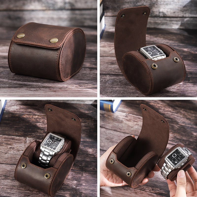 Retro Geniune Leather Luxury Watch Case with Snap Closure