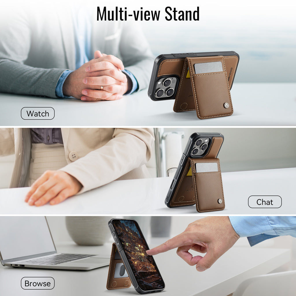 PU Leather Case MagSafe-Compatible with Detachable Card Holder for iPhone 11–17 Series