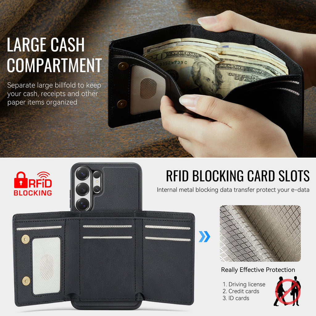 2-in-1 MagSafe-Compatible Case with Tri-Fold Wallet Stand for Samsung Galaxy S22–S26 Series