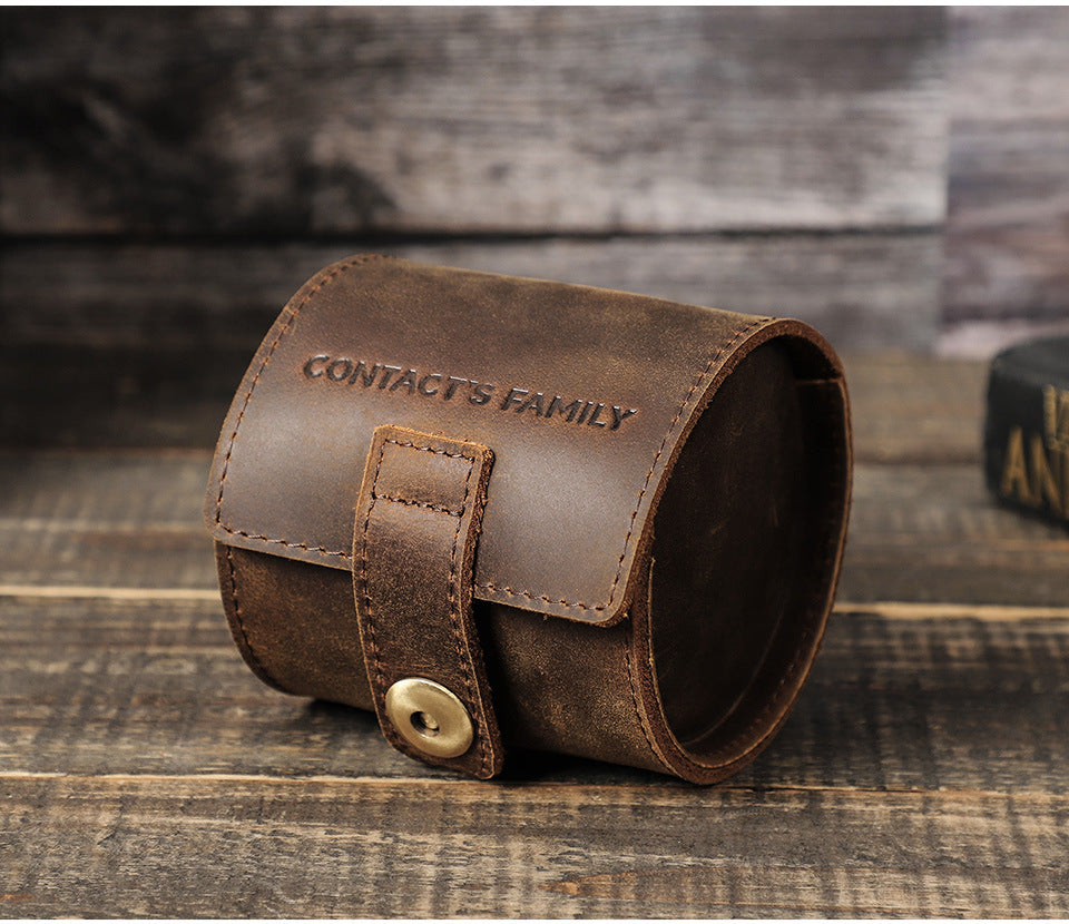 Vintage Crazy Horse Leather Cylindrical Case for One Watch