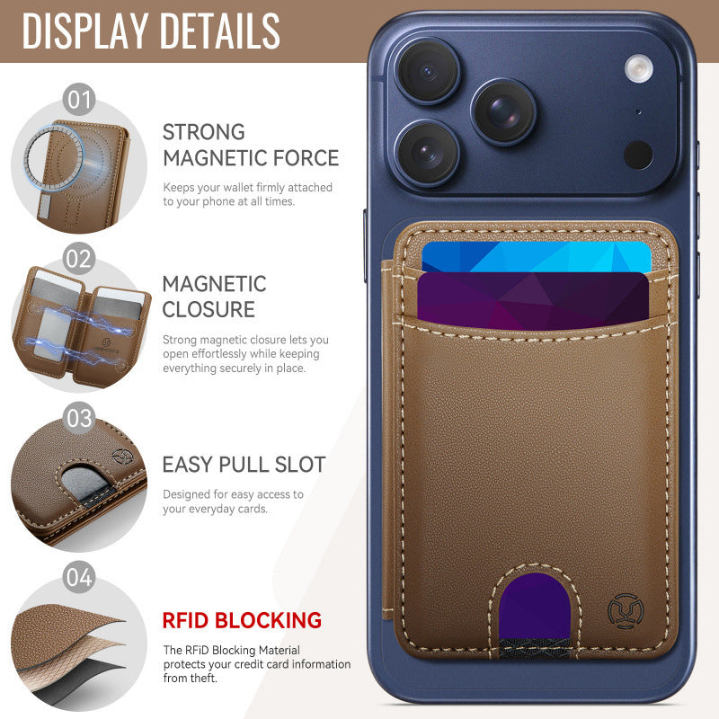 Universal MagSafe-Compatible PU Leather Card Holder with Easy Pull Slot