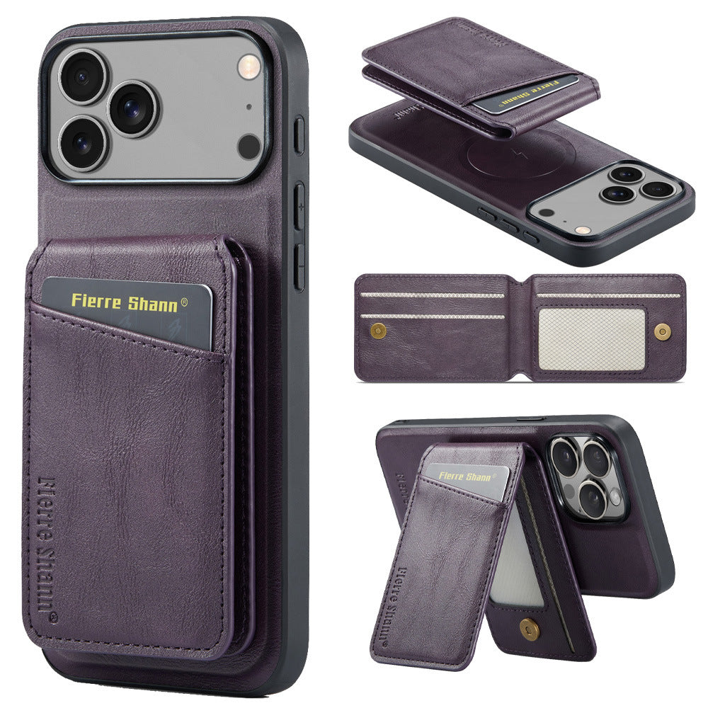 MagSafe-Compatible PU Leather Case with Detachable Card Holder for iPhone 11-17 series