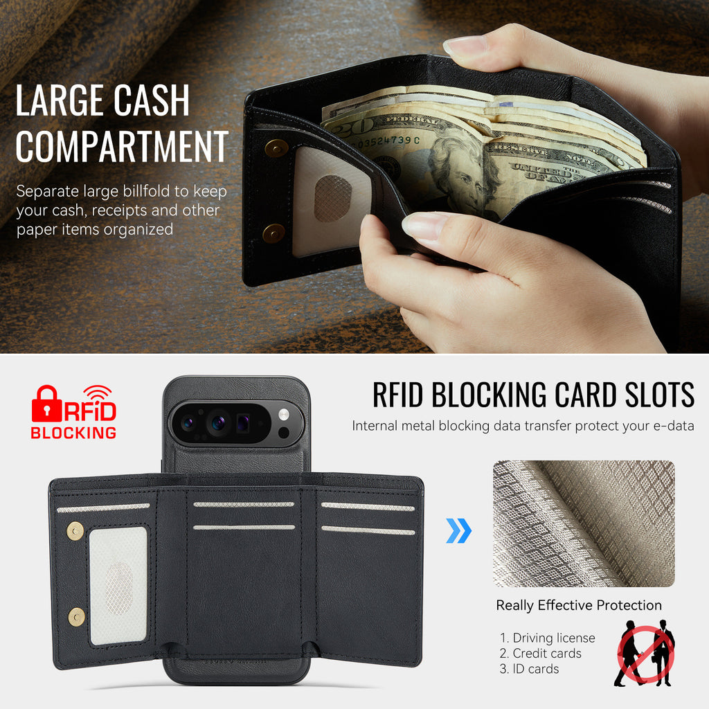 2-in-1 PU Leather Case with Detachable Tri-Fold Wallet for Google Pixel 7–11 Series
