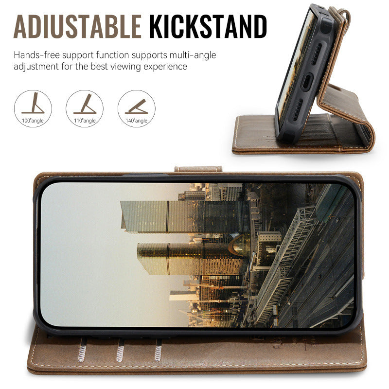 2-in-1 MagSafe-Compatible PU Leather Flip Case with Card Holder Stand for iPhone 12-17 series