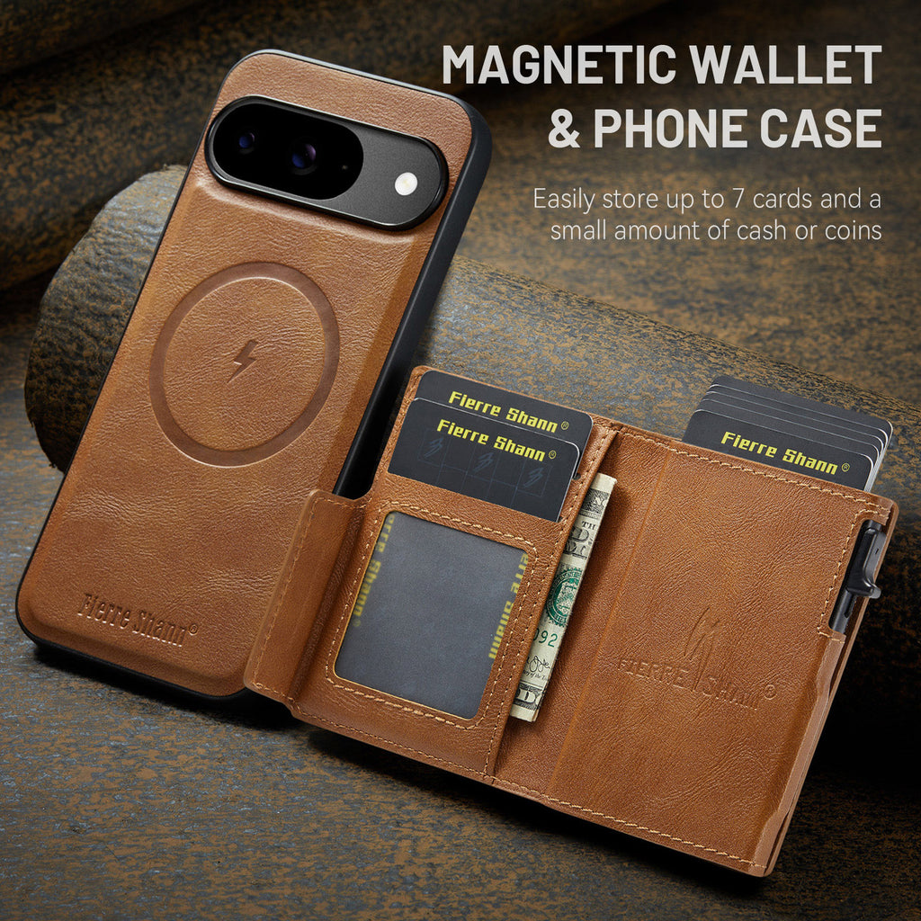 PU Leather Magnetic Pop-Up Card Wallet with Zipper Coin Pocket for Google Pixel