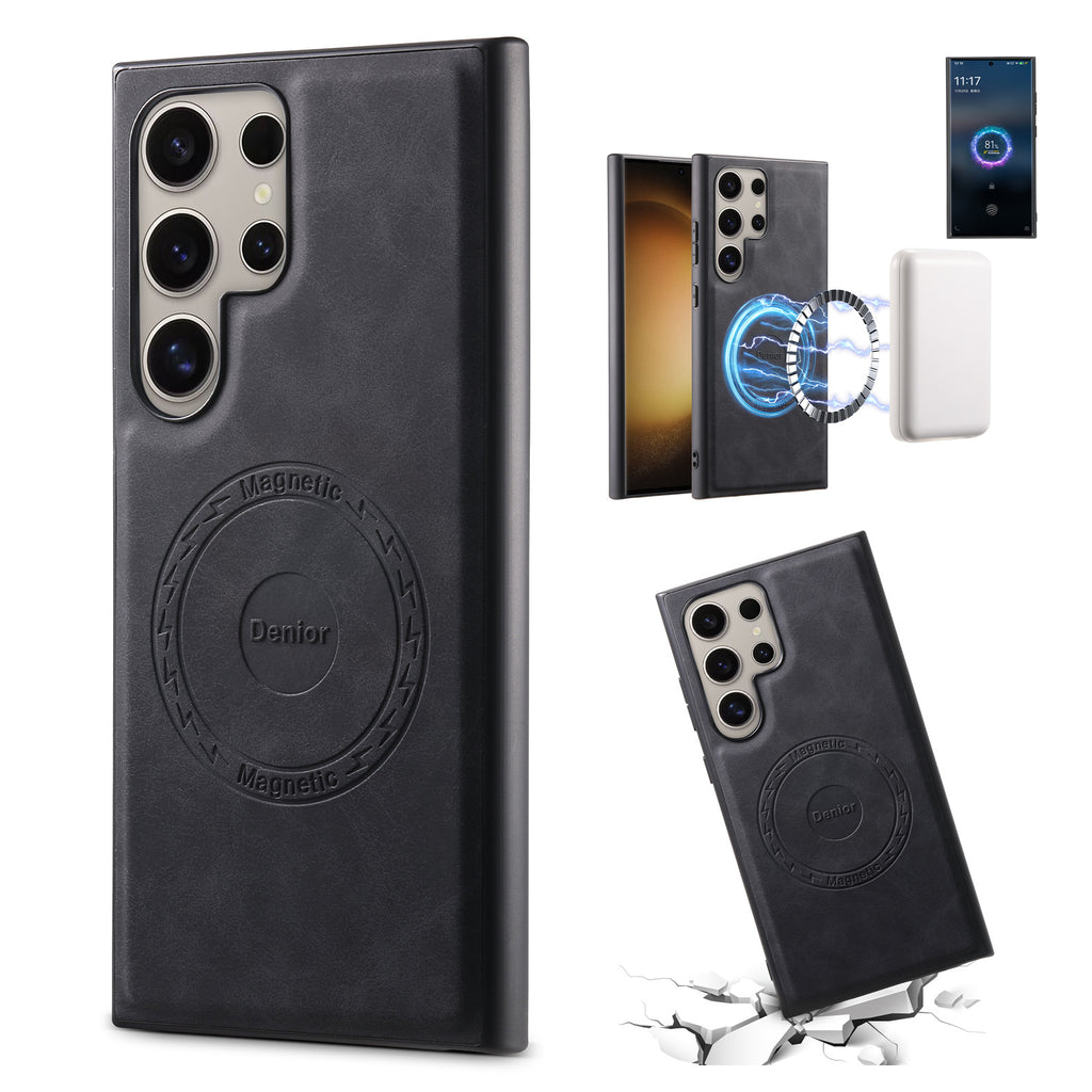 Retro Faux Leather Magnetic Charging Case for Samsung Galaxy S23 S24 S25 / S26 Ultra