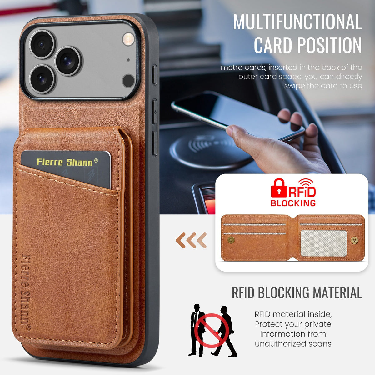 MagSafe-Compatible PU Leather Case with Detachable Card Holder for iPhone 11-17 series