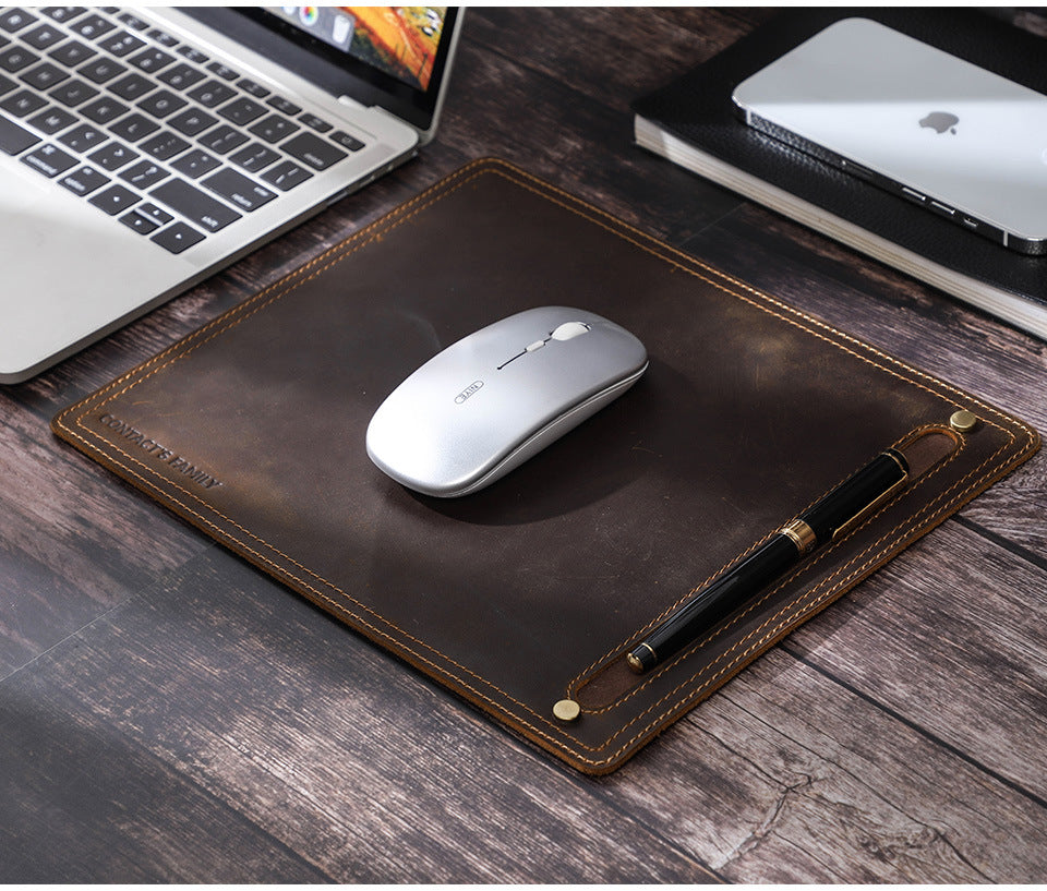 Compact Square Leather Mouse Pad with Pen Holder