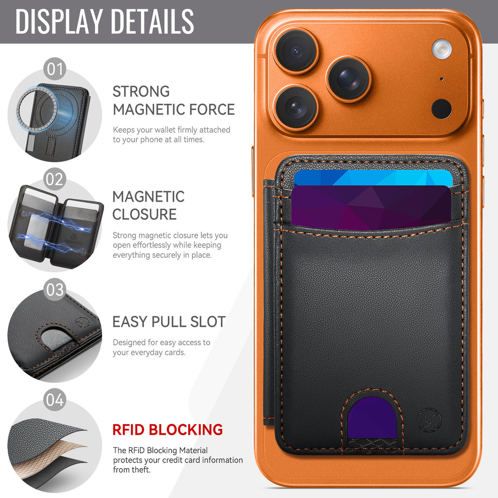 Universal MagSafe-Compatible PU Leather Card Holder with Easy Pull Slot