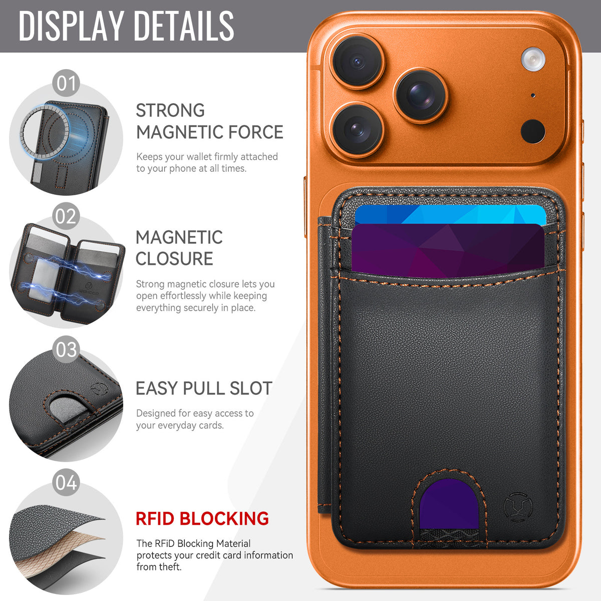 Universal MagSafe-Compatible PU Leather Card Holder with Easy Pull Slot