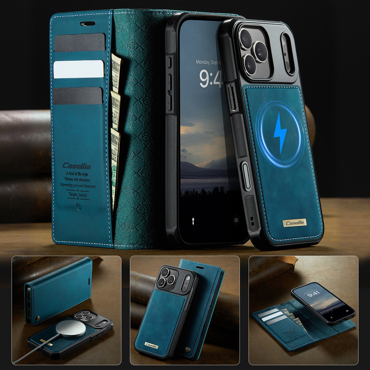 Detachable Leather Flip Case with MagSafe for iPhone 11-17 Pro Max