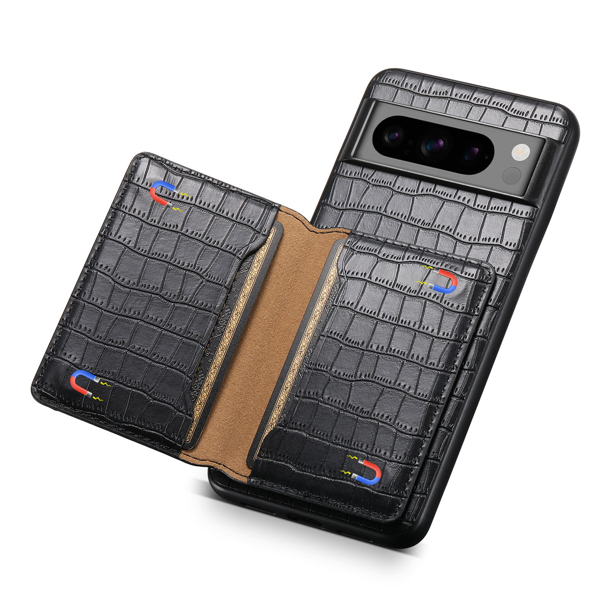 Croc-Texture PU Leather Wallet Case for Google Pixel 6–10 Series