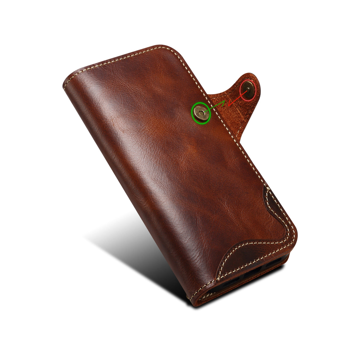 Retro Handmade Leather Wallet Case for iPhone 7-17 Pro Max