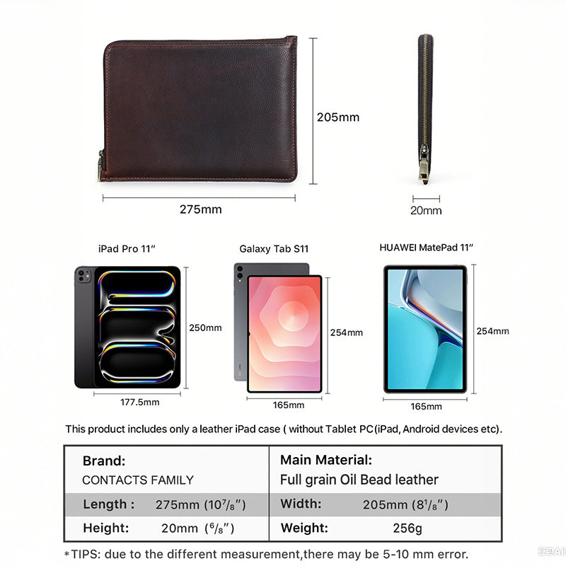 Retro Zippered Tablet Sleeve with Handle for 11-inch iPad Pro