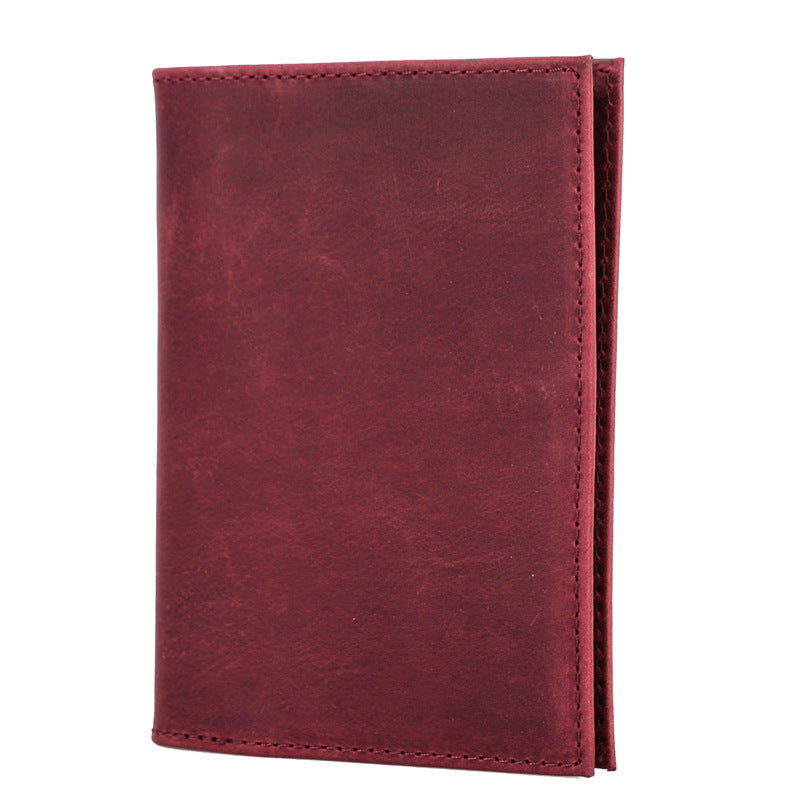 Black Vintage Crazy Horse Leather RFID-Blocking Family Passport Wallet with AirTag Pocket