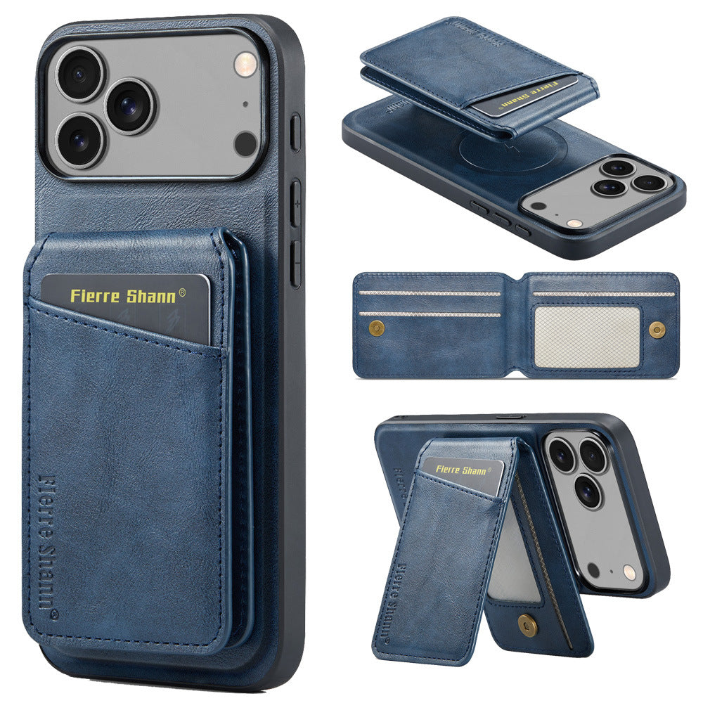 MagSafe-Compatible PU Leather Case with Detachable Card Holder for iPhone 11-17 series