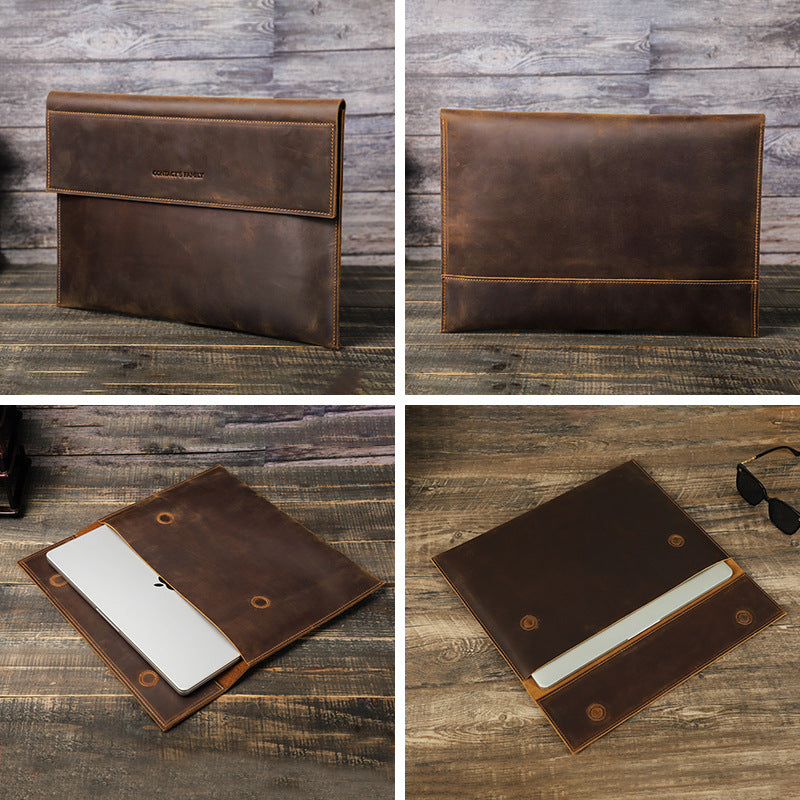 Leather Laptop Sleeve with Magnetic Closure for 13.3–14-inch MacBook
