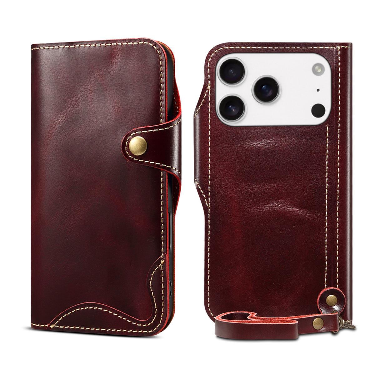 Retro Handmade Leather Wallet Case for iPhone 7-17 Pro Max