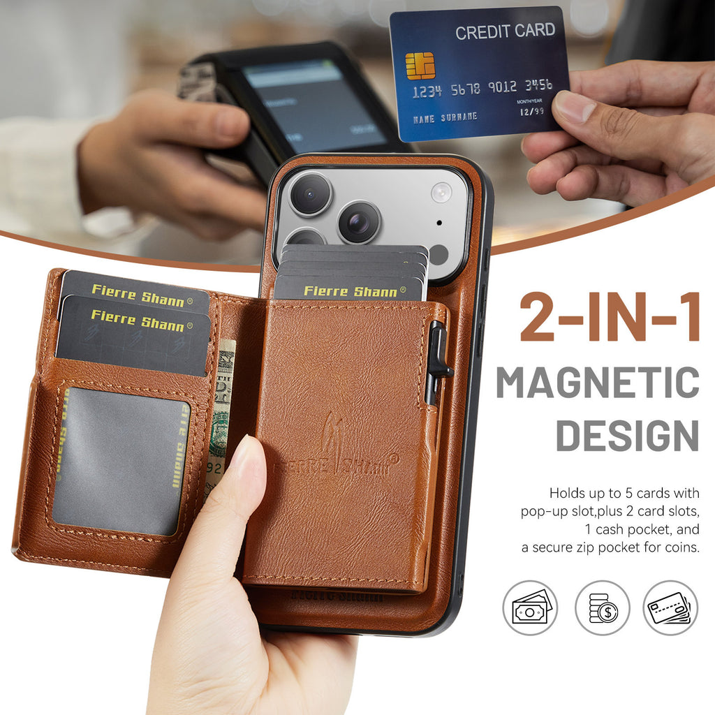 2-in-1 MagSafe PU Leather Case with Detachable Card Holder Stand for iPhone 11-17 Series