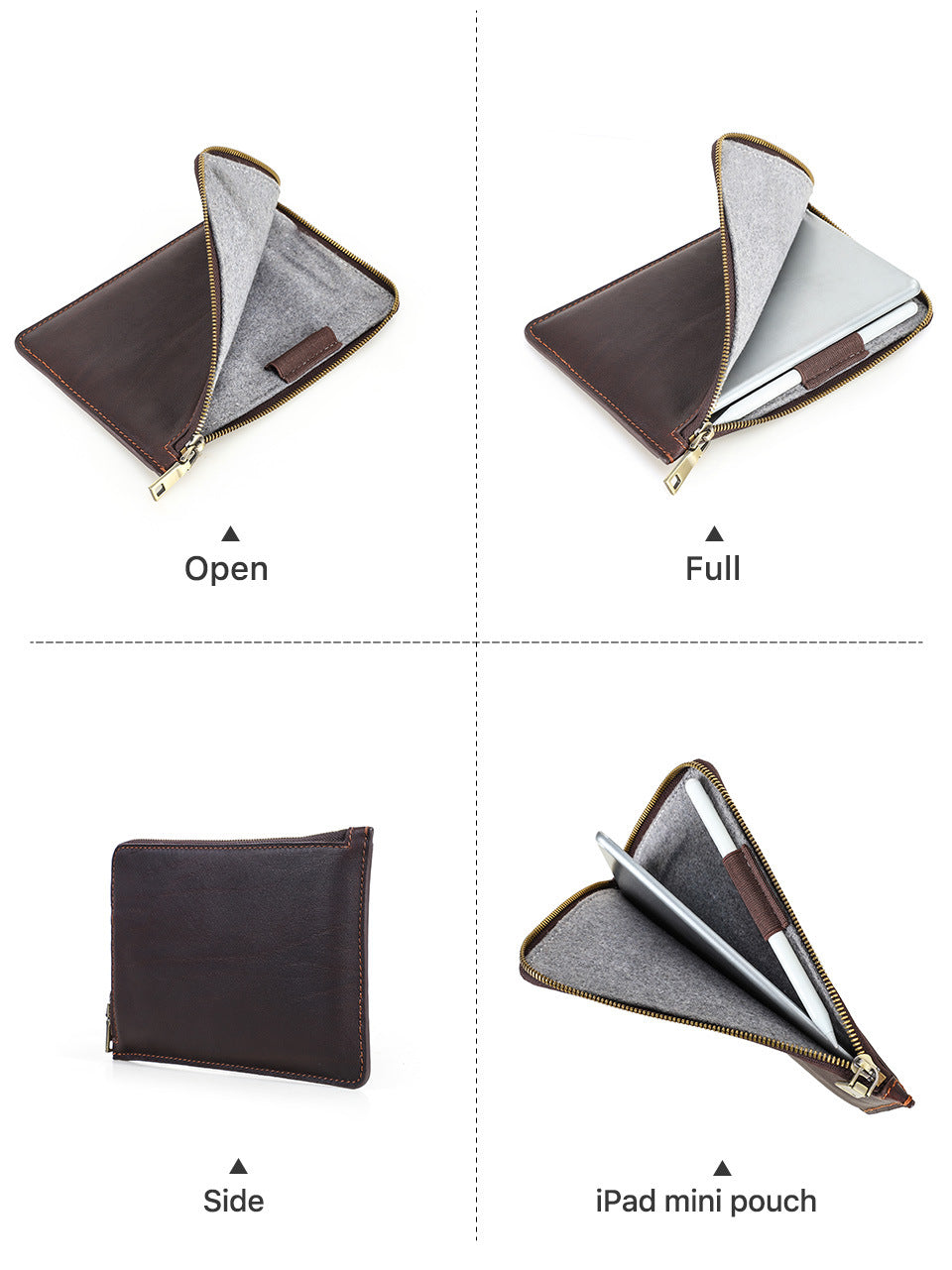 Retro Leather Zipper Sleeve with Handle for iPad mini 6 / 7