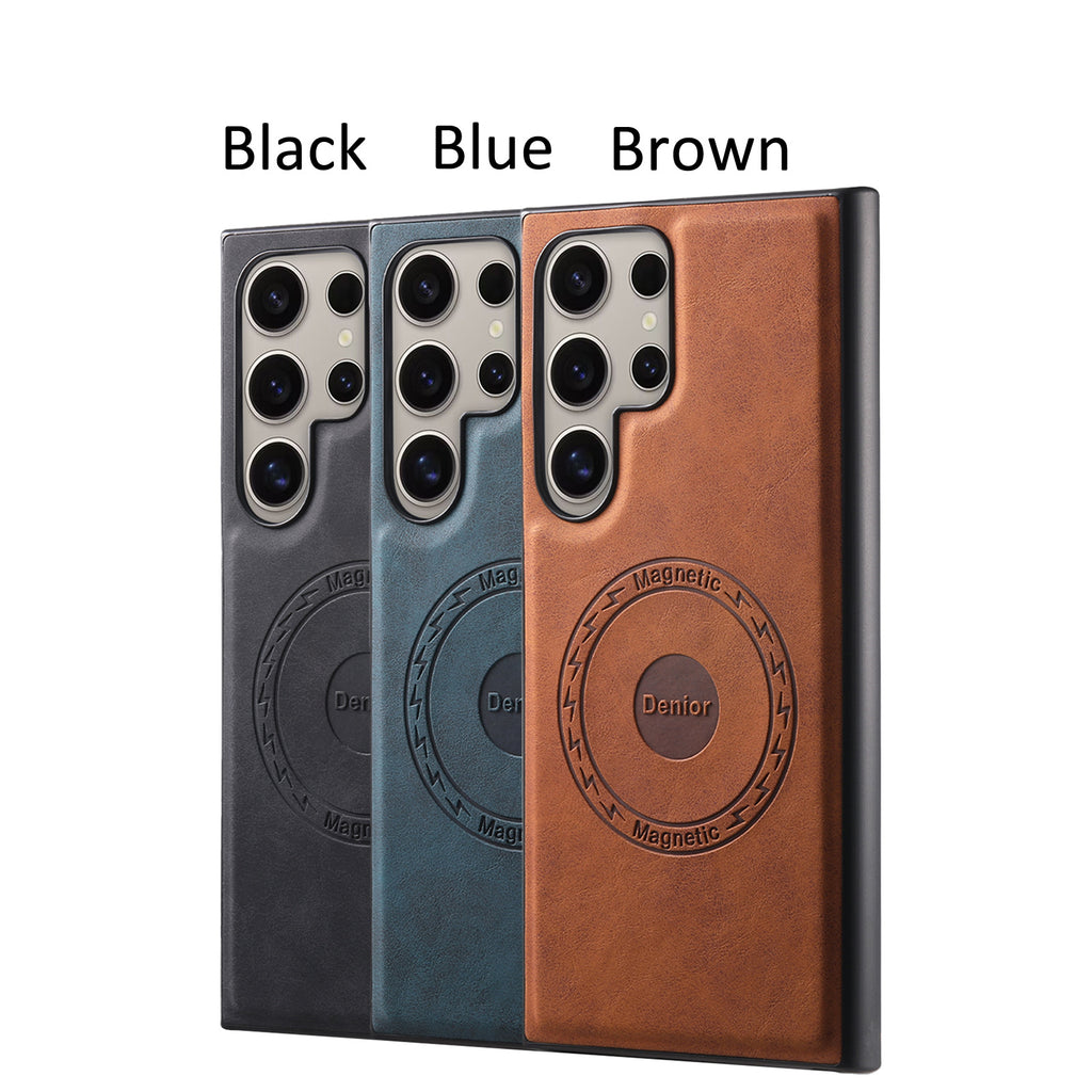 Retro Faux Leather Magnetic Charging Case for Samsung Galaxy S23 S24 S25 / S26 Ultra