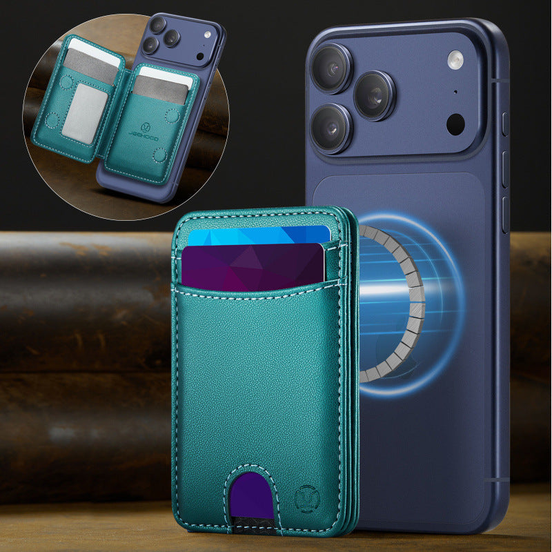 Universal MagSafe-Compatible PU Leather Card Holder with Easy Pull Slot