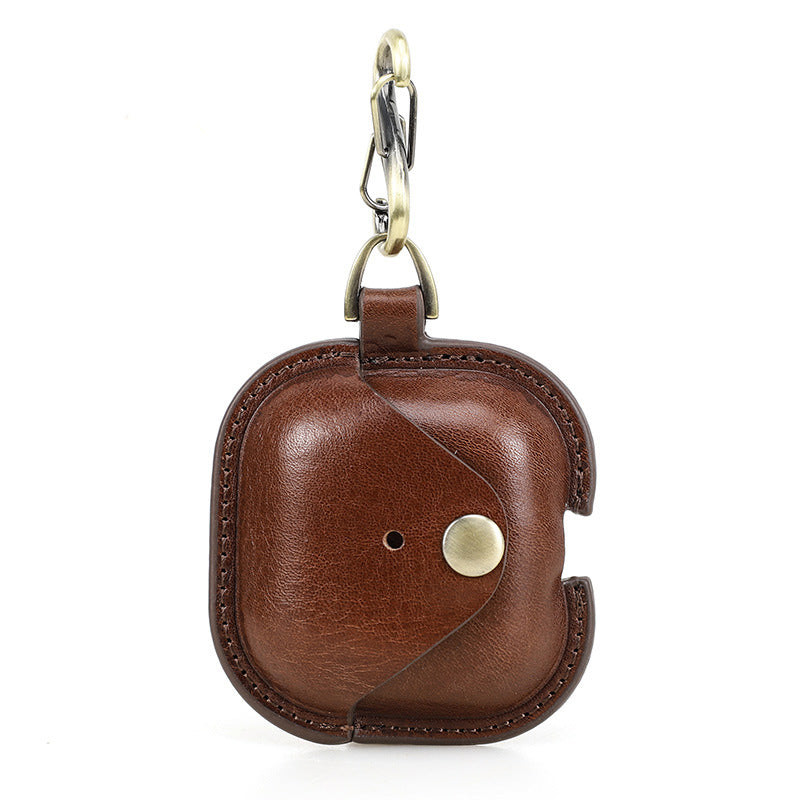 Full-Cover Cowhide Leather Case with Snap Closure for AirPods 4