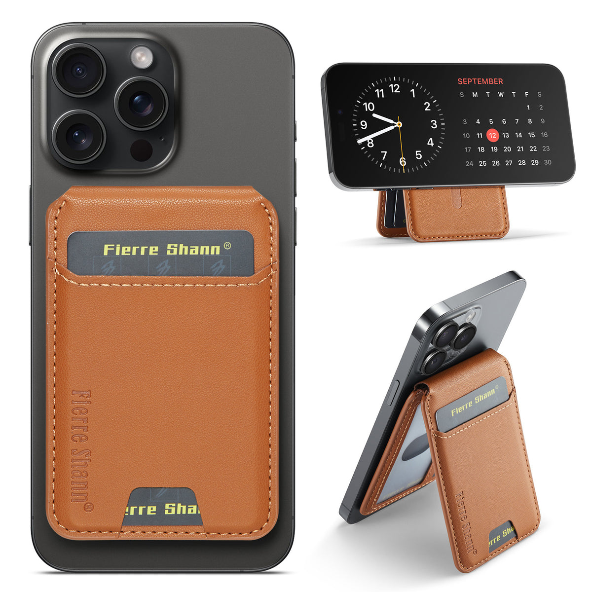 MagSafe-Compatible PU Leather Magnetic Card Holder Stand for iPhone