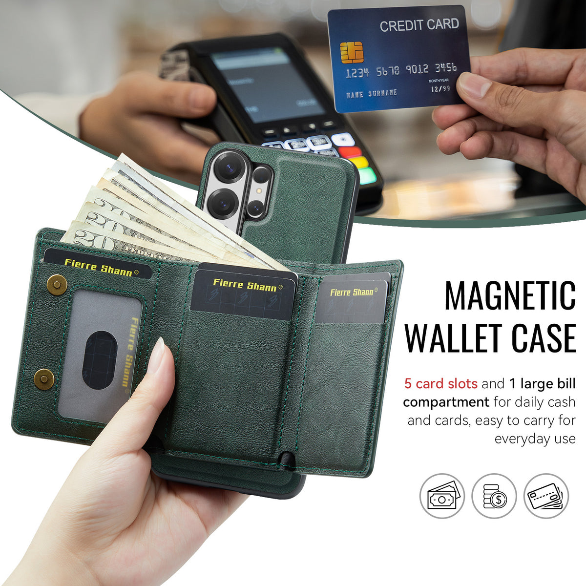 2-in-1 MagSafe-Compatible Case with Tri-Fold Wallet Stand for Samsung Galaxy S22–S26 Series